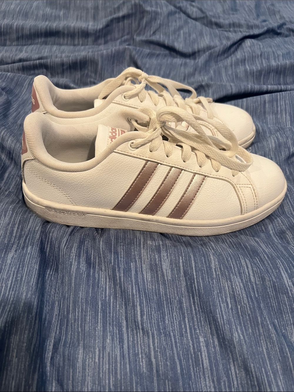 adidas White Sneakers with Blush Three-Stripes